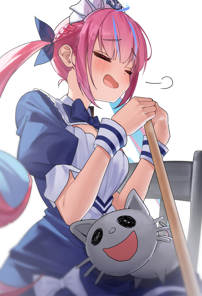 1girl, absurdres, ahoge, anchor_hat_ornament, anchor_symbol, aqua_hair, blue_bow, blue_bowtie