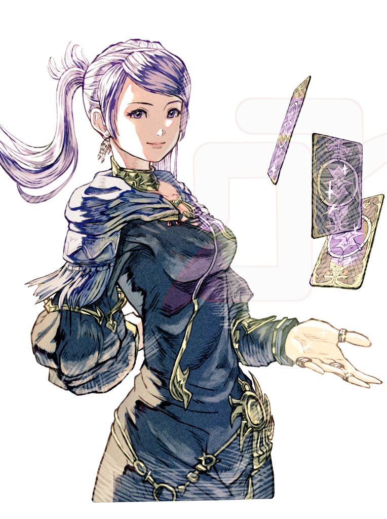 1girl, astrologian_(final_fantasy), bimel_isabella, black_robe, card, earrings, final_fantasy, final_fantasy_xiv