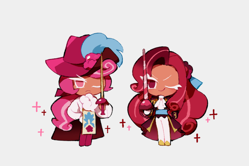 1boy, 1girl, androgynous, arm_behind_back, ascot, cape, chibi, chibi_only
