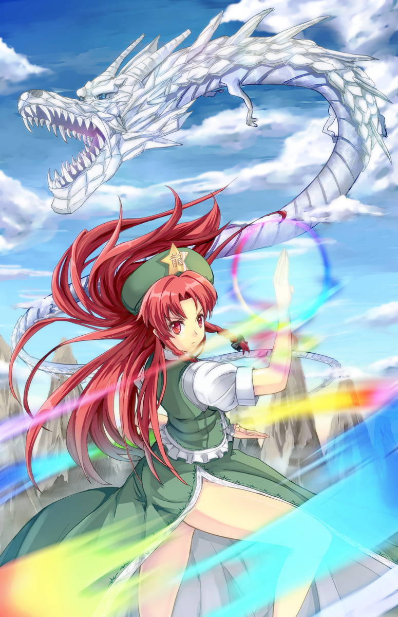chinese_clothes, dragon, ex-meiling, fighting_stance, gin'ichi_(akacia), gin'ichi_(akacia), hat, highres