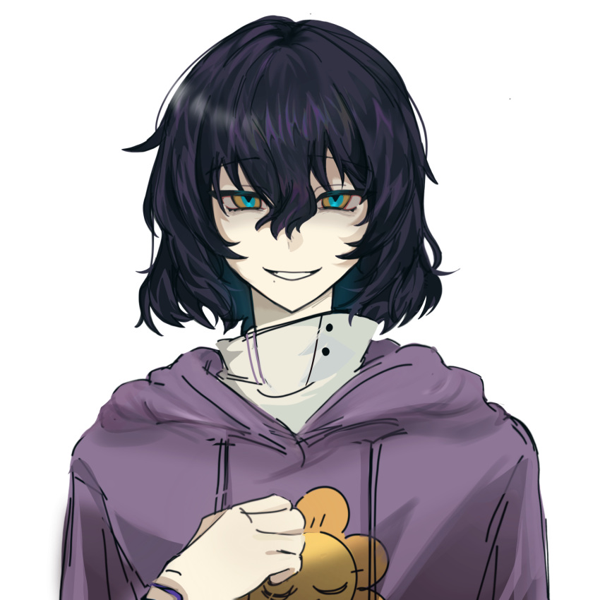 1boy, black_hair, chinese_commentary, commentary_request, hair_between_eyes, hand_on_own_chest, high_collar, highres