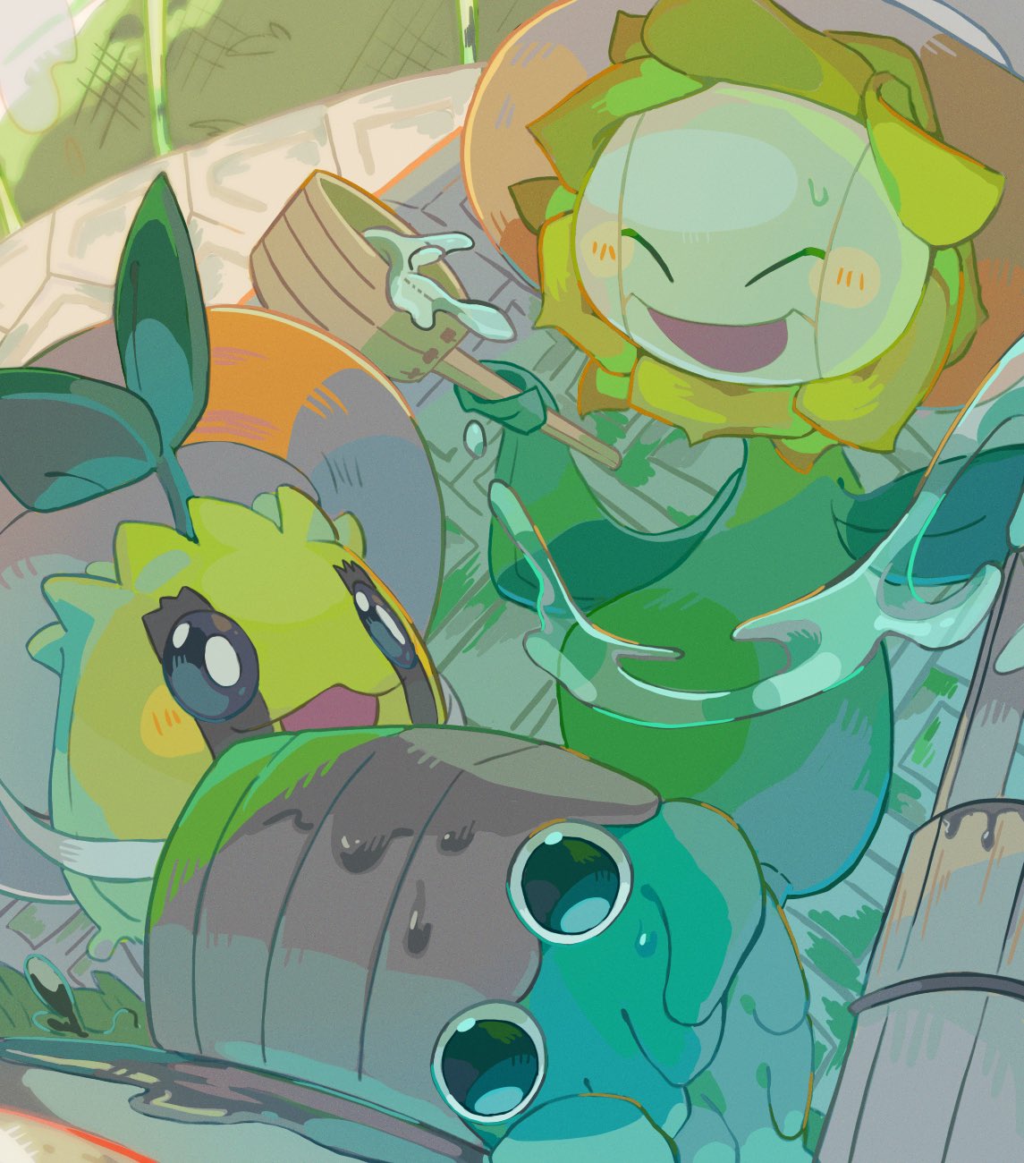 73sitimi, :3, :d, ^_^, black_eyes, blush, bucket, closed_eyes