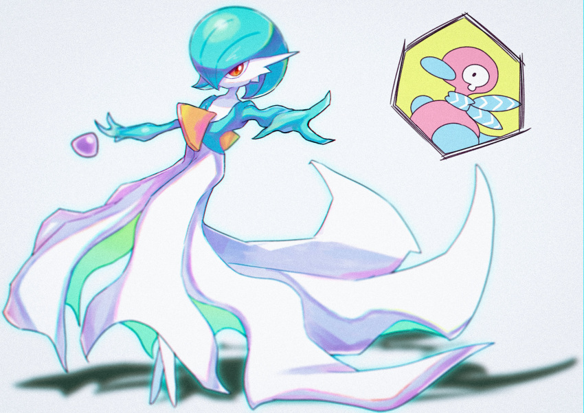 absurdres, alternate_color, blue_skin, choice_scarf, colored_skin, dress, eviolite, gardevoir