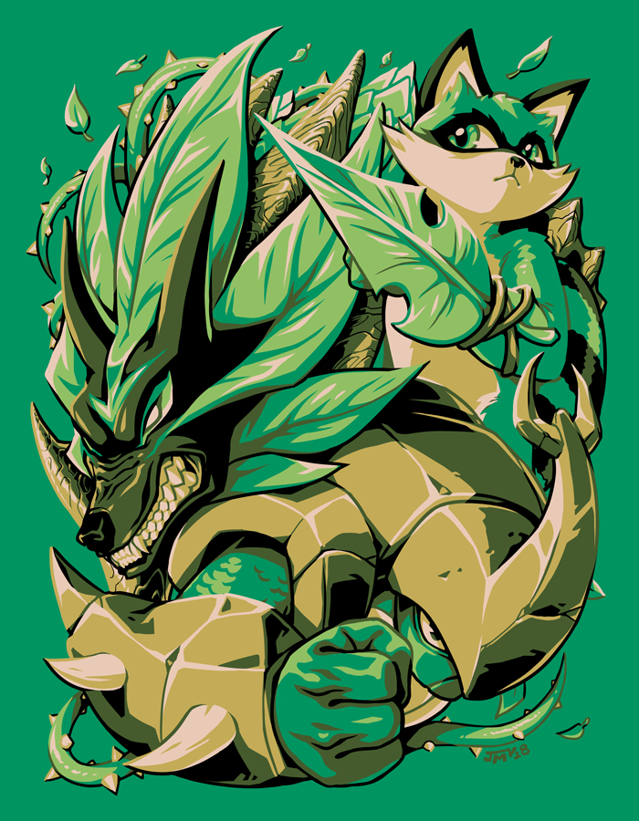 clenched_hand, clenched_teeth, fox, furry, green_background, green_theme, jmanvelez, kragg_(rivals_of_aether)