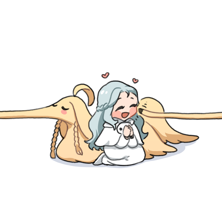 1girl, ^_^, afghan_hound, animal, argos_(ff14), braid, capelet, chibi