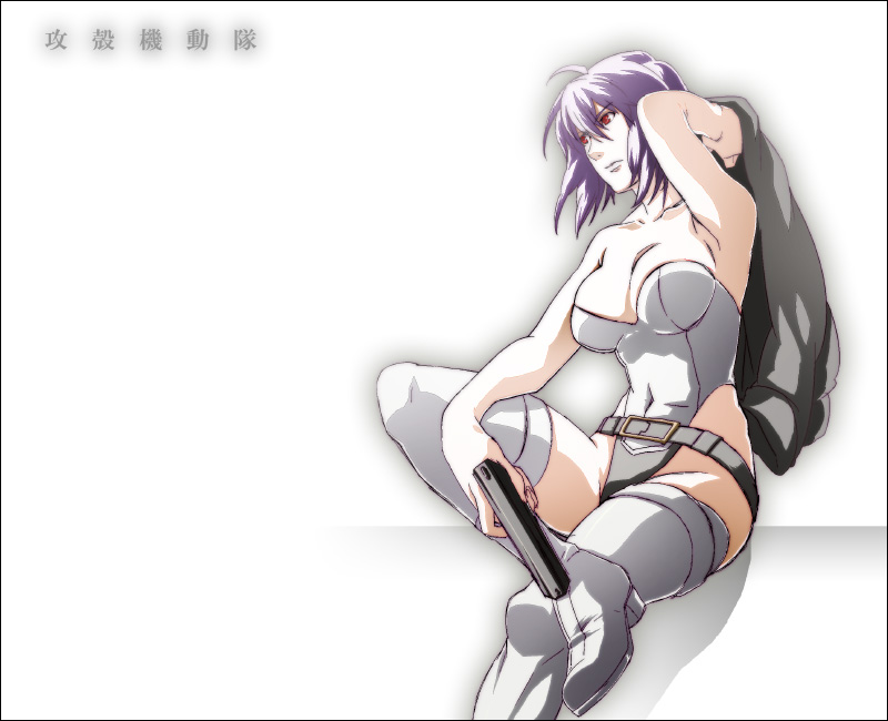 belt, breasts, cleavage, ghost_in_the_shell, ghost_in_the_shell_stand_alone_complex, gun, jack_(haist), jacket