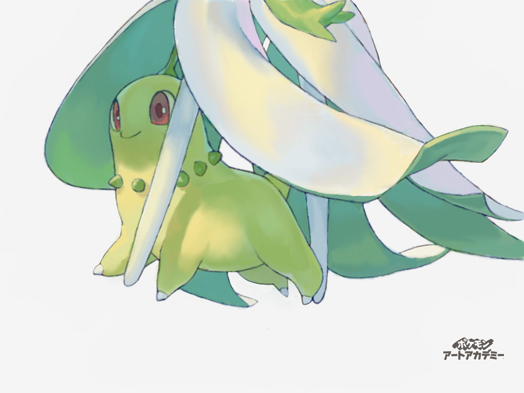 chikorita, colored_skin, dress, gardevoir, green_skin, grey_background, muginoomoti, multicolored_skin