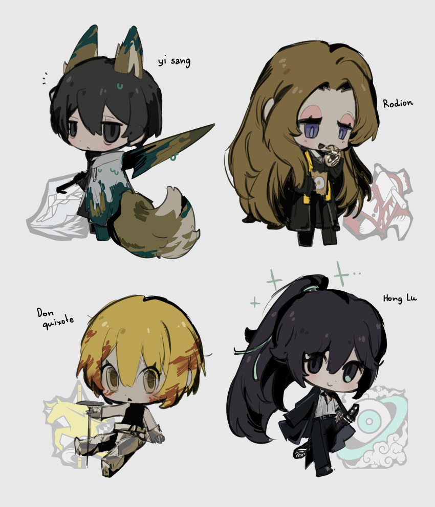 2boys, 2girls, absurdres, animal_ears, black_coat, black_eyes, black_hair, blonde_hair