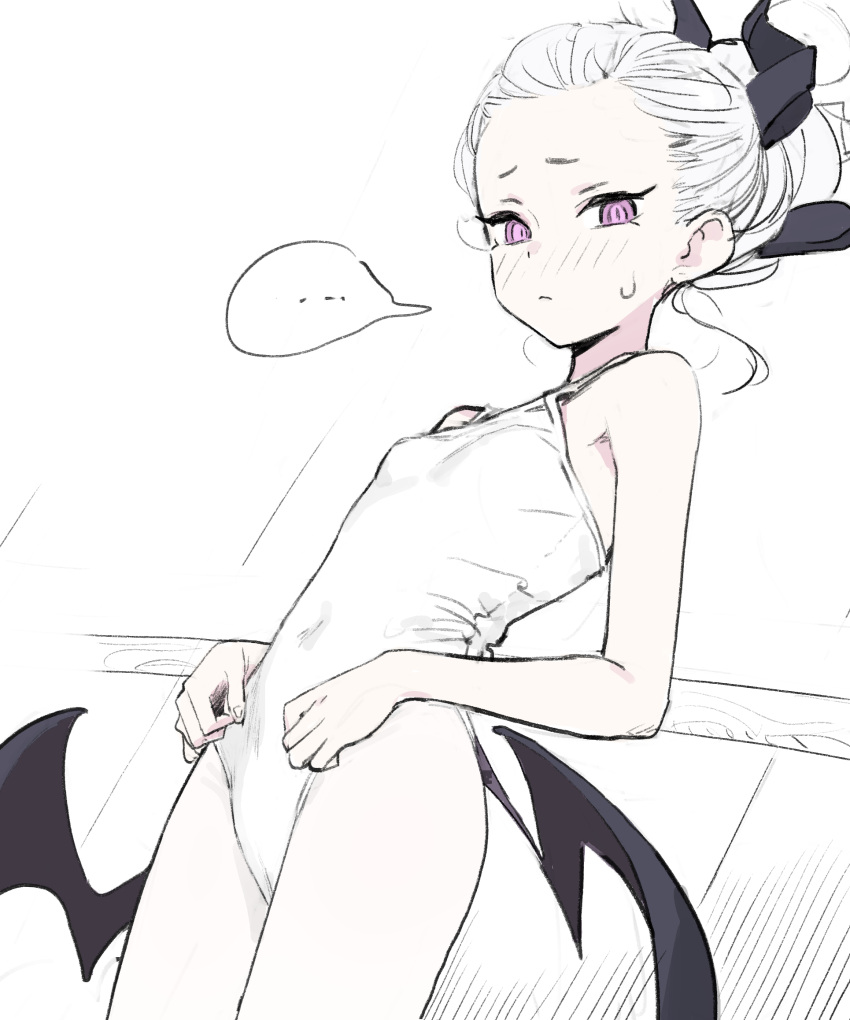 ..., alternate_hairstyle, athletic_leotard, black_horns, blue_archive, blush, demon_girl, demon_horns