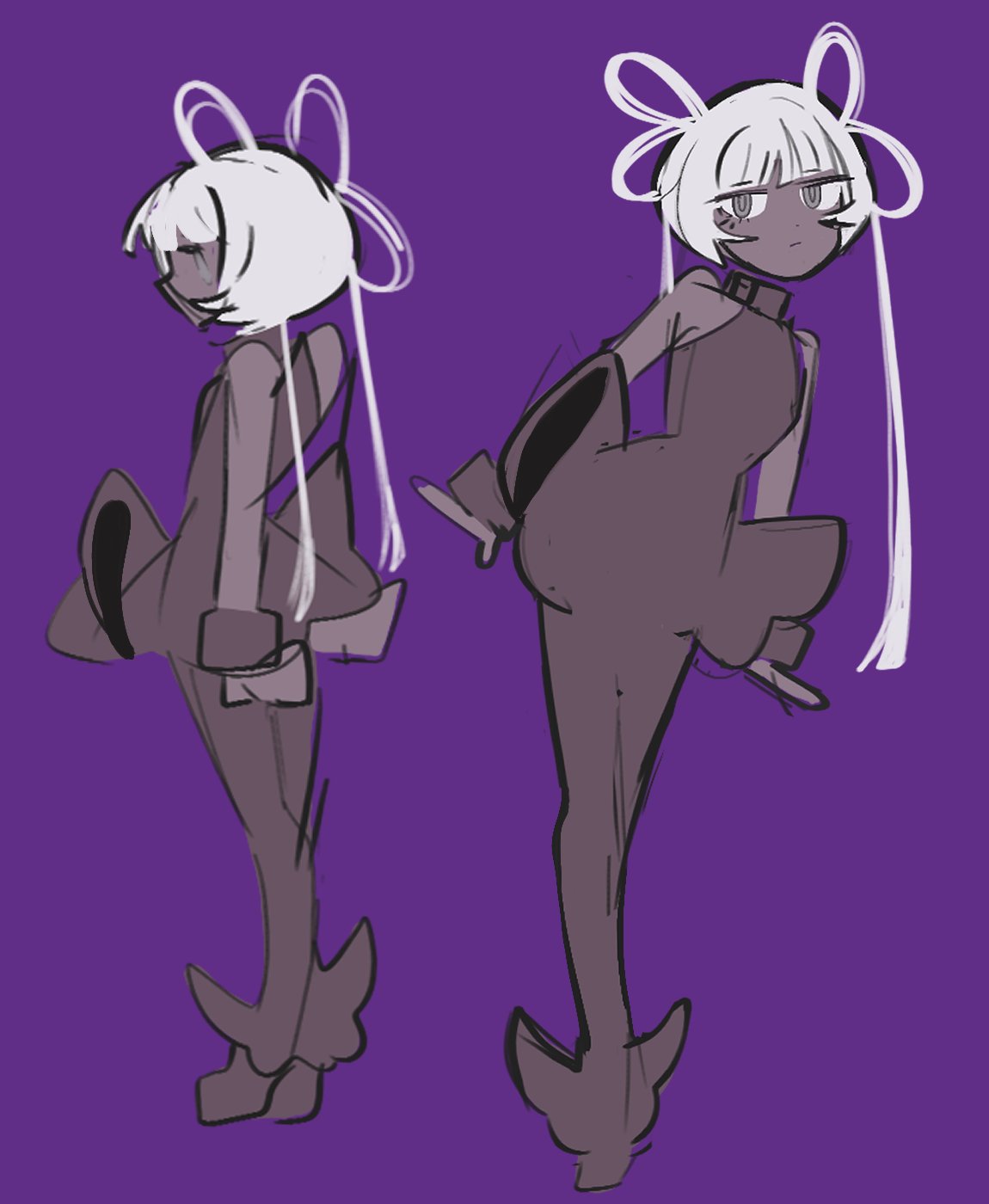 1girl, charon_(project_moon), colored_skin, dress, grey_dress, grey_footwear, grey_pants, grey_skin