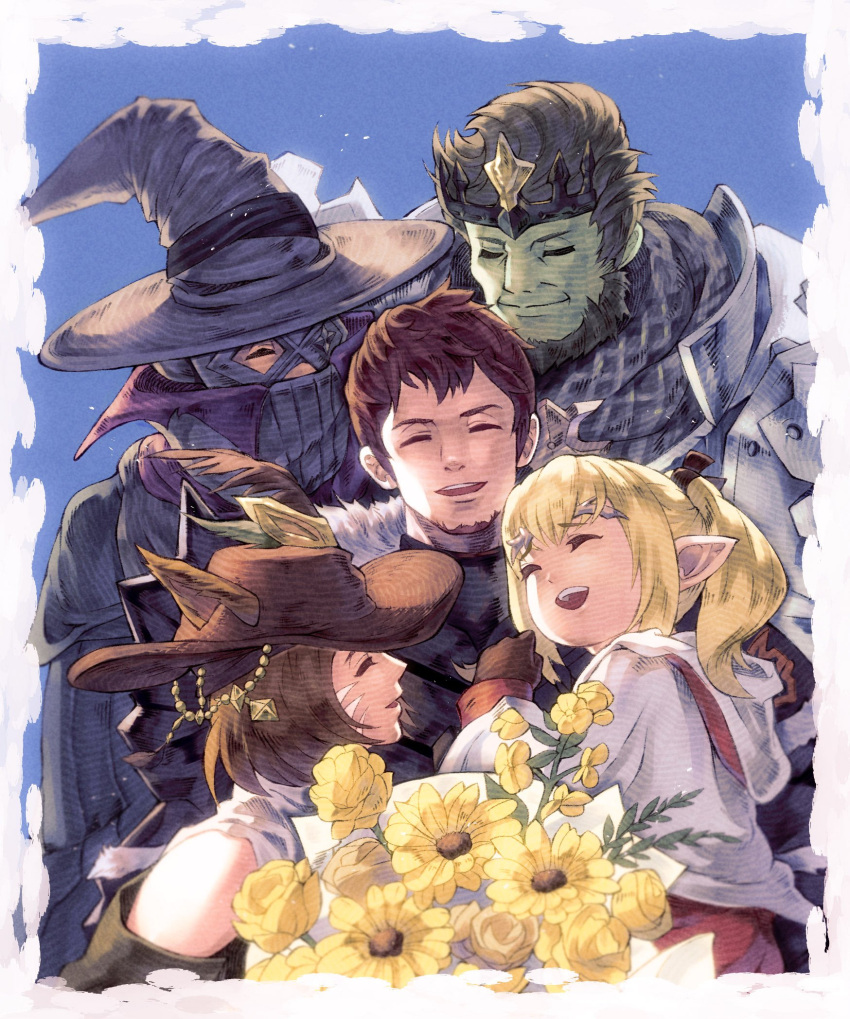 animal_ears, ardbert_hylfyst, armor, beard, bimel_isabella, black_hair, black_mage_(final_fantasy), black_robe
