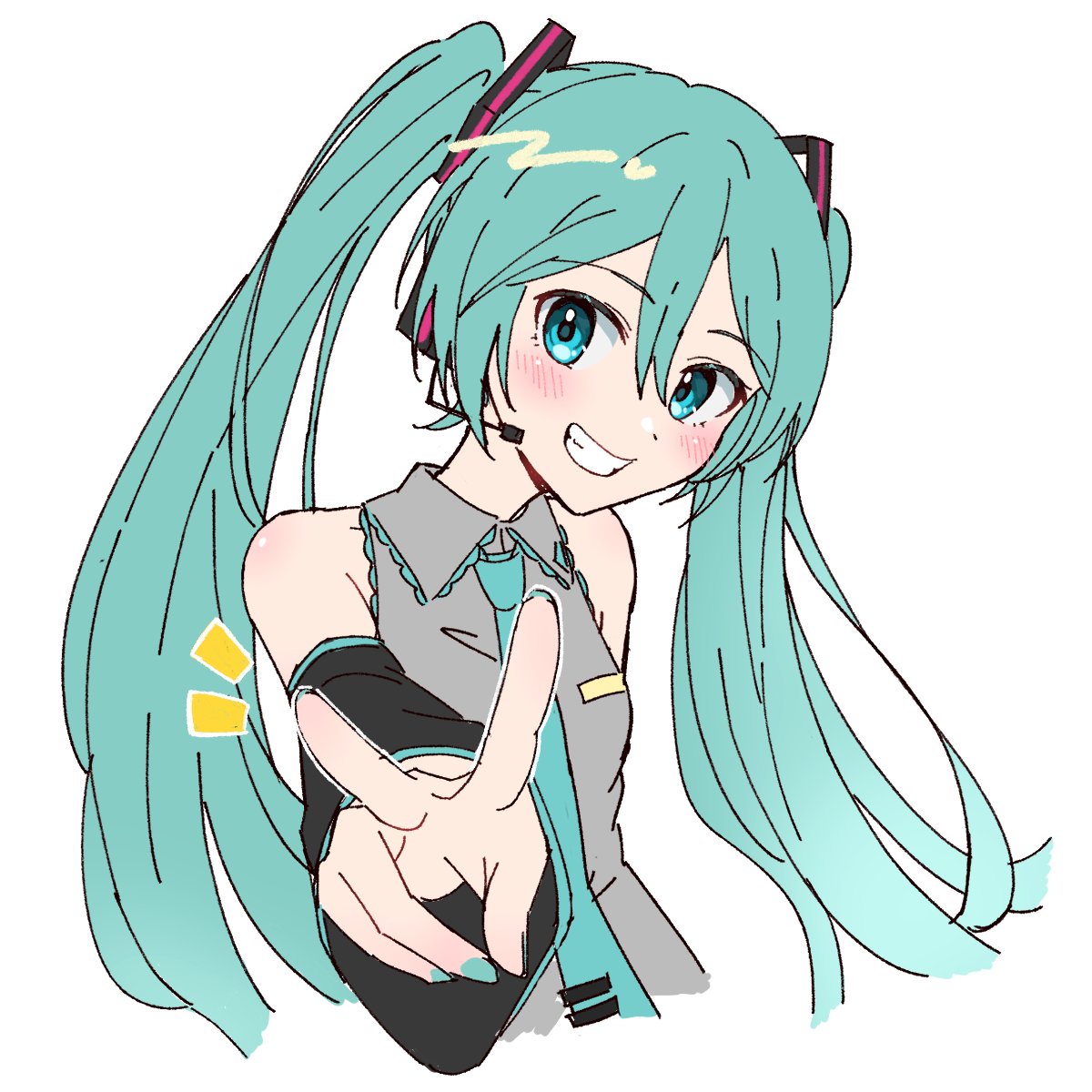1girl, blue_eyes, blue_hair, blush, collared_shirt, commentary_request, cropped_torso, detached_sleeves