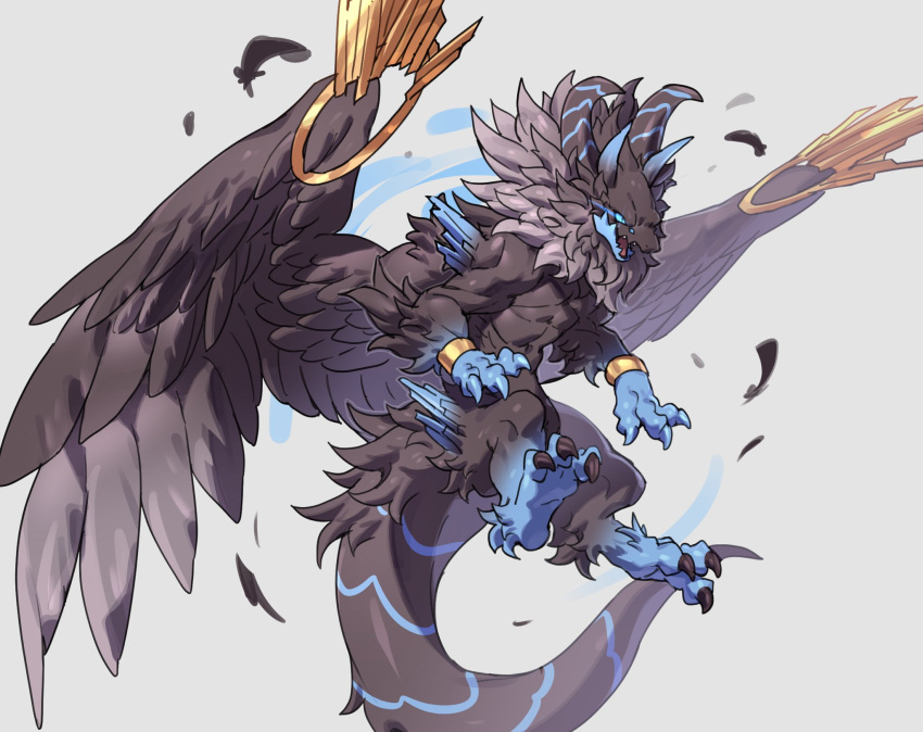 animal_focus, blue_eyes, bracelet, claws, dragon, dragon_village_collection, feathered_wings, full_body