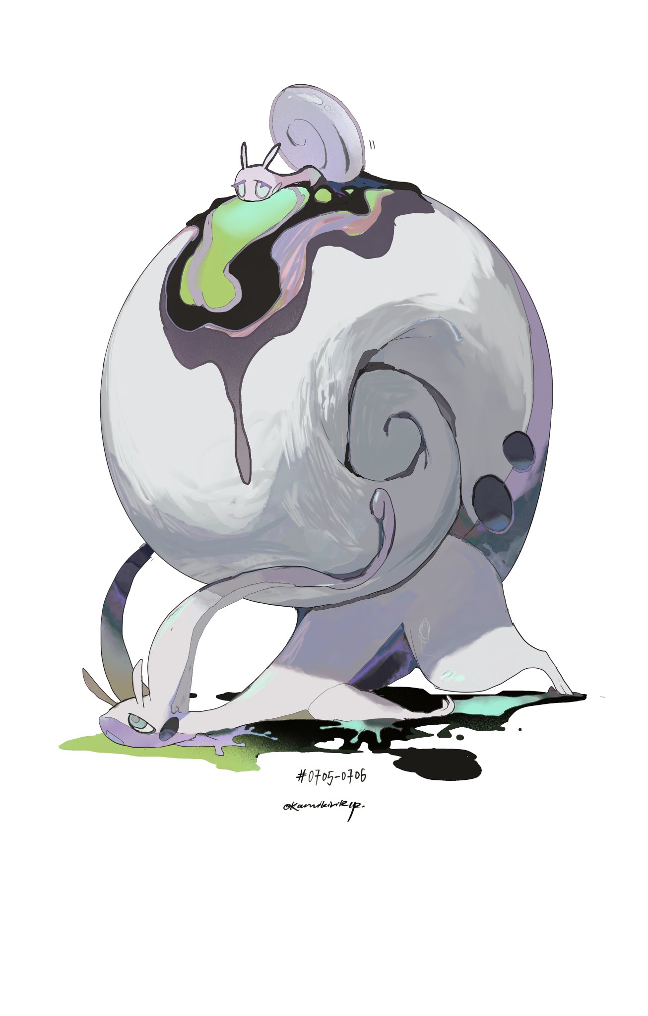 antennae, colored_skin, curled_tail, evolutionary_line, frown, green_eyes, half-closed_eyes, highres