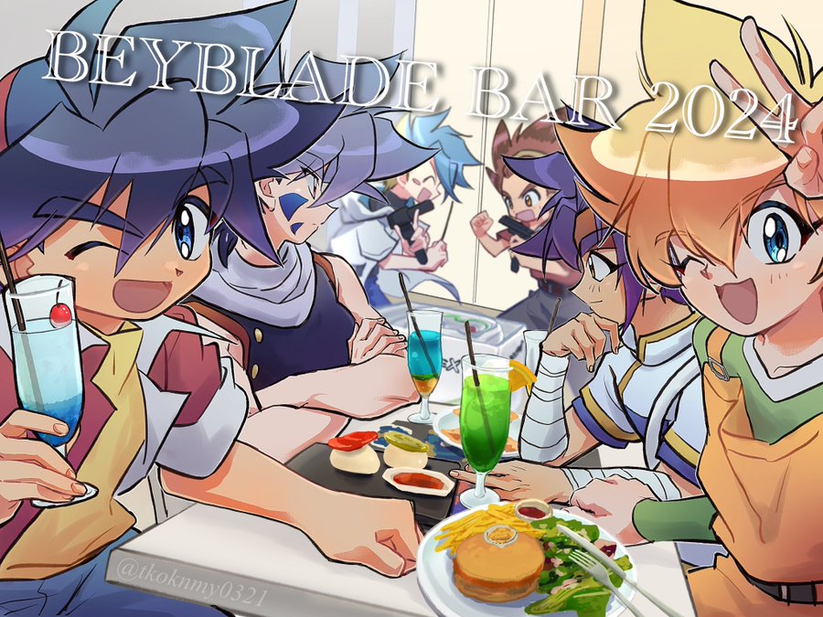 6+boys, bakuten_shoot_beyblade, beyblade, beyblade_x, black_hair, black_jacket, blonde_hair, blue_eyes