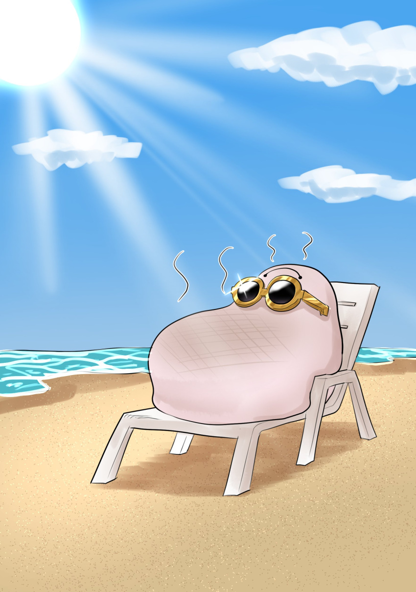 1other, absurdres, beach, chair, clouds, day, duel_monster, folding_chair