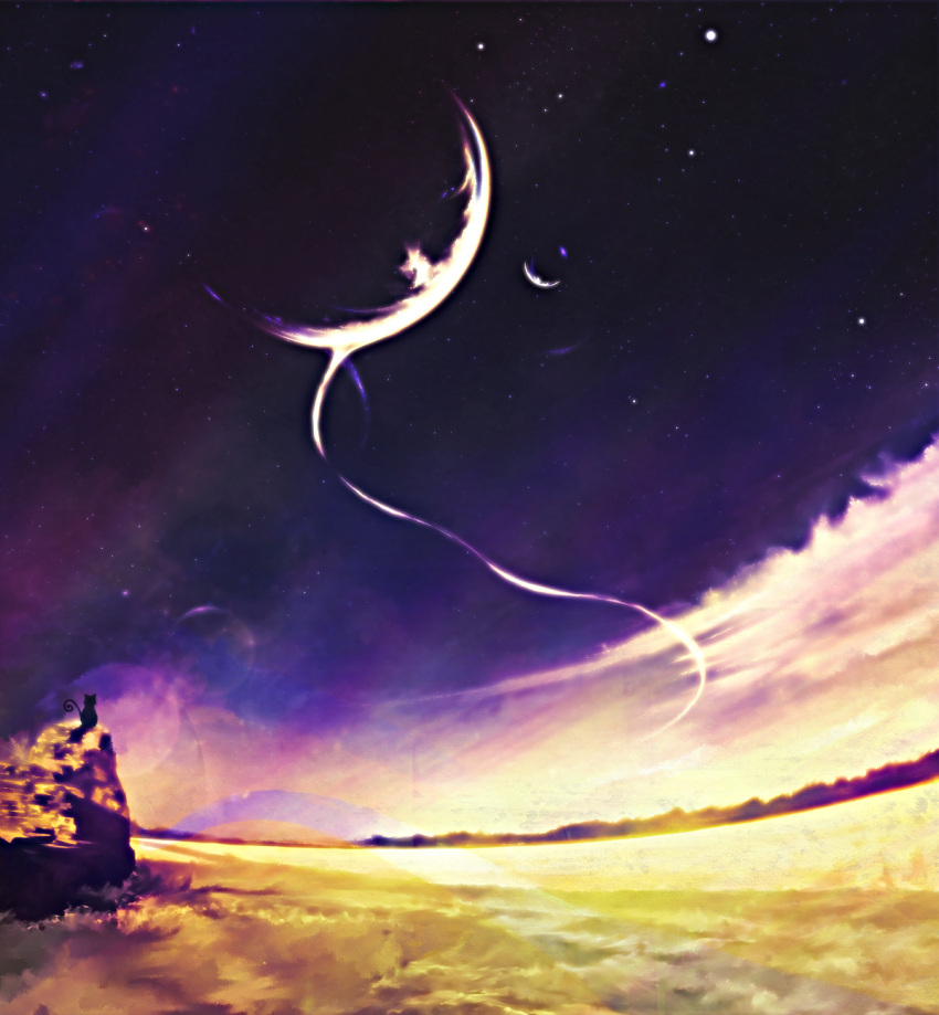 cat, highres, moon, night, no_humans, original, scenery, star
