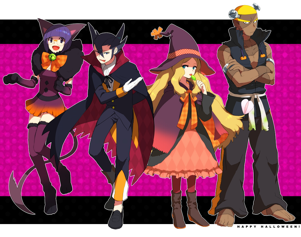 2girls, animal_ears, bow, candy, cat_ears, cattleya_(pokemon), dark_skin, elite_four