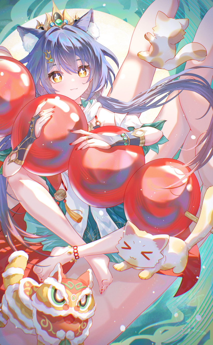 +_+, 1girl, 1other, absurdres, animal_ear_fluff, animal_ears, anklet, aqinorz