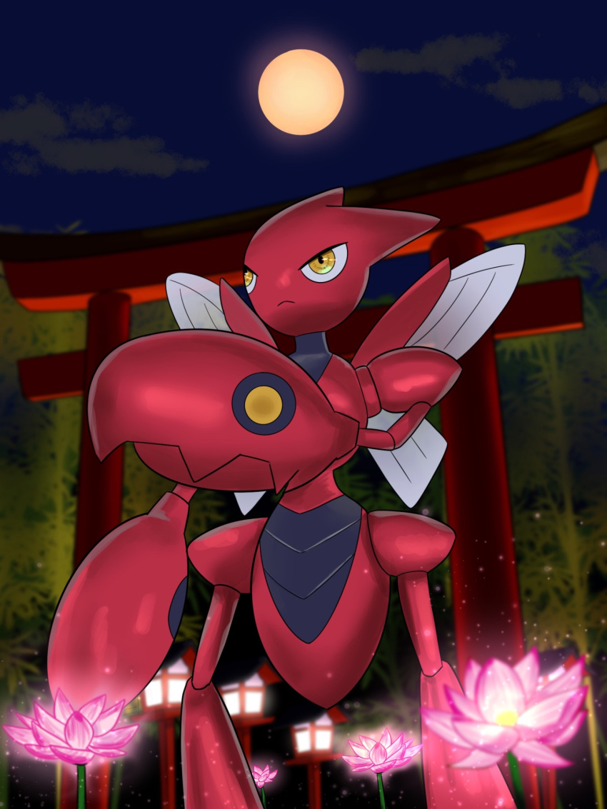 bug, claws, colored_skin, cowboy_shot, full_moon, highres, insect_wings, moon