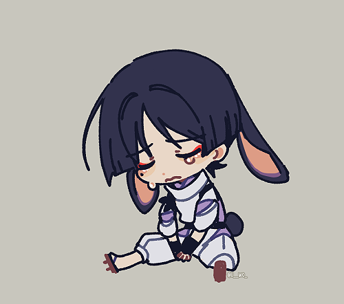 1boy, animal_ears, armor, black_hair, blunt_ends, carbuncly, chibi, closed_eyes