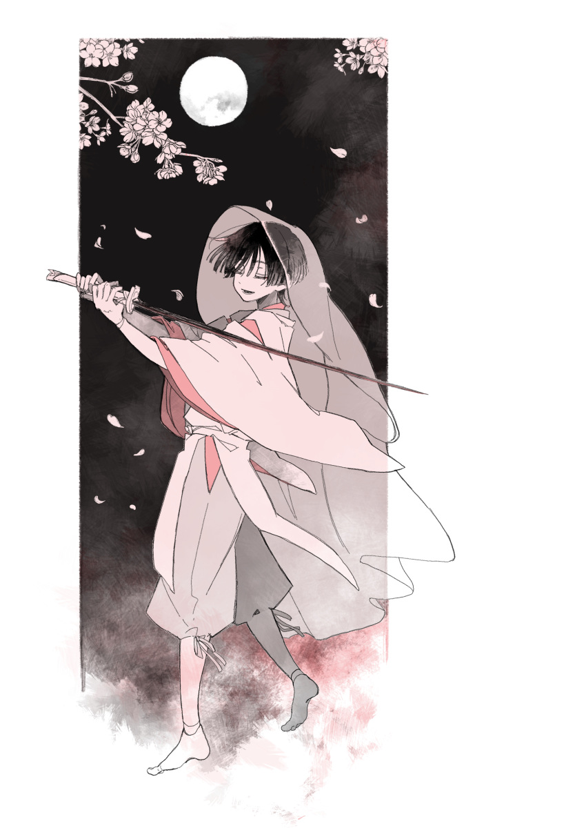 1boy, absurdres, blunt_ends, border, bud, closed_eyes, dancing, doll