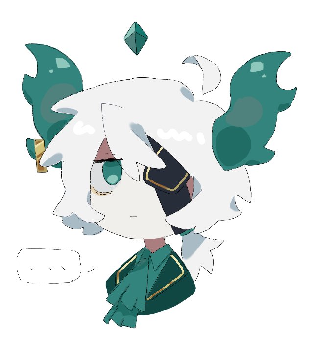 1boy, ahoge, aqua_ascot, aqua_coat, aqua_eyes, aqua_horns, coat, eyepatch, fish_193, horns, low_ponytail, male_focus, medkit_(phighting!), pale_skin, phighting!, portrait, roblox, simple_background, solo, white_background, white_hair