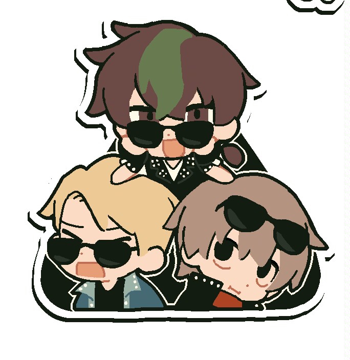 3boys, blonde_hair, brown_eyes, brown_hair, chibi, chibi_only, chinese_commentary, closed_eyes