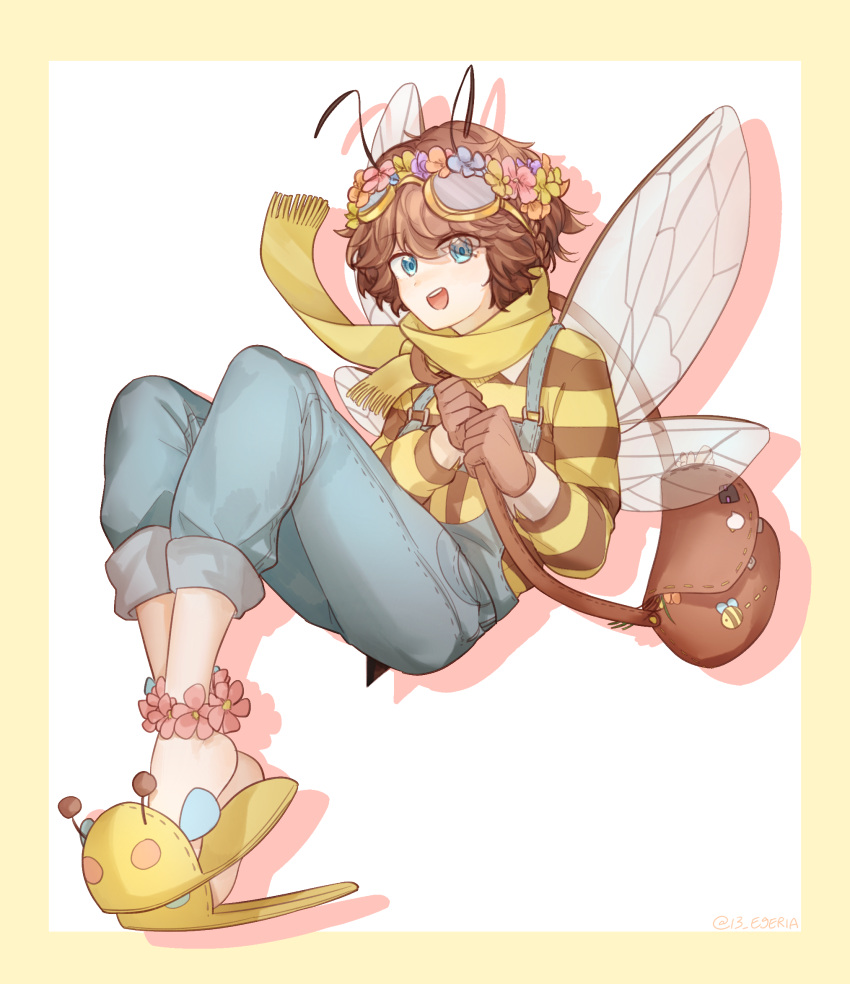 1boy, adapted_costume, antennae, arthropod_boy, bag, bee_boy, bee_wings, bishounen