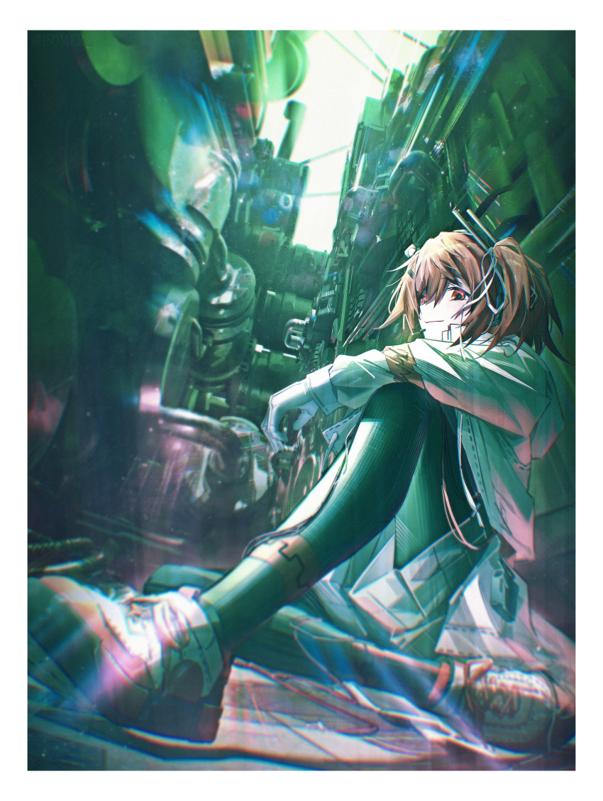 1girl, a.i._voice, absurdres, adachi_rei, black_thighhighs, border, closed_mouth, commentary