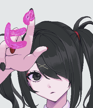 1girl, ame-chan_(needy_girl_overdose), black_eyes, black_hair, black_nails, close-up, drawing_on_fourth_wall, eencya