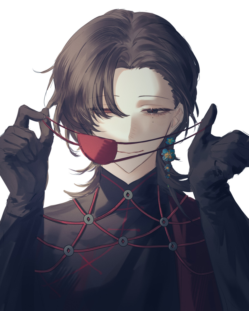 1boy, absurdres, black_eyes, black_gloves, black_hair, black_shirt, chinese_commentary, chu_yujun