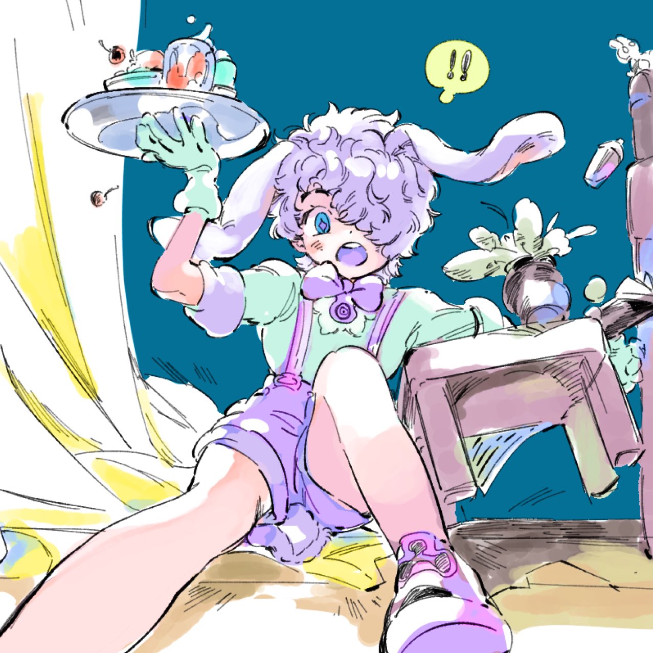 !, !!, 1boy, animal_ears, blue_eyes, bow, bowtie, child