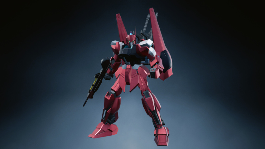 3d, gradient_background, gundam, highres, hyaku_shiki, looking_at_viewer, machinery, malvius