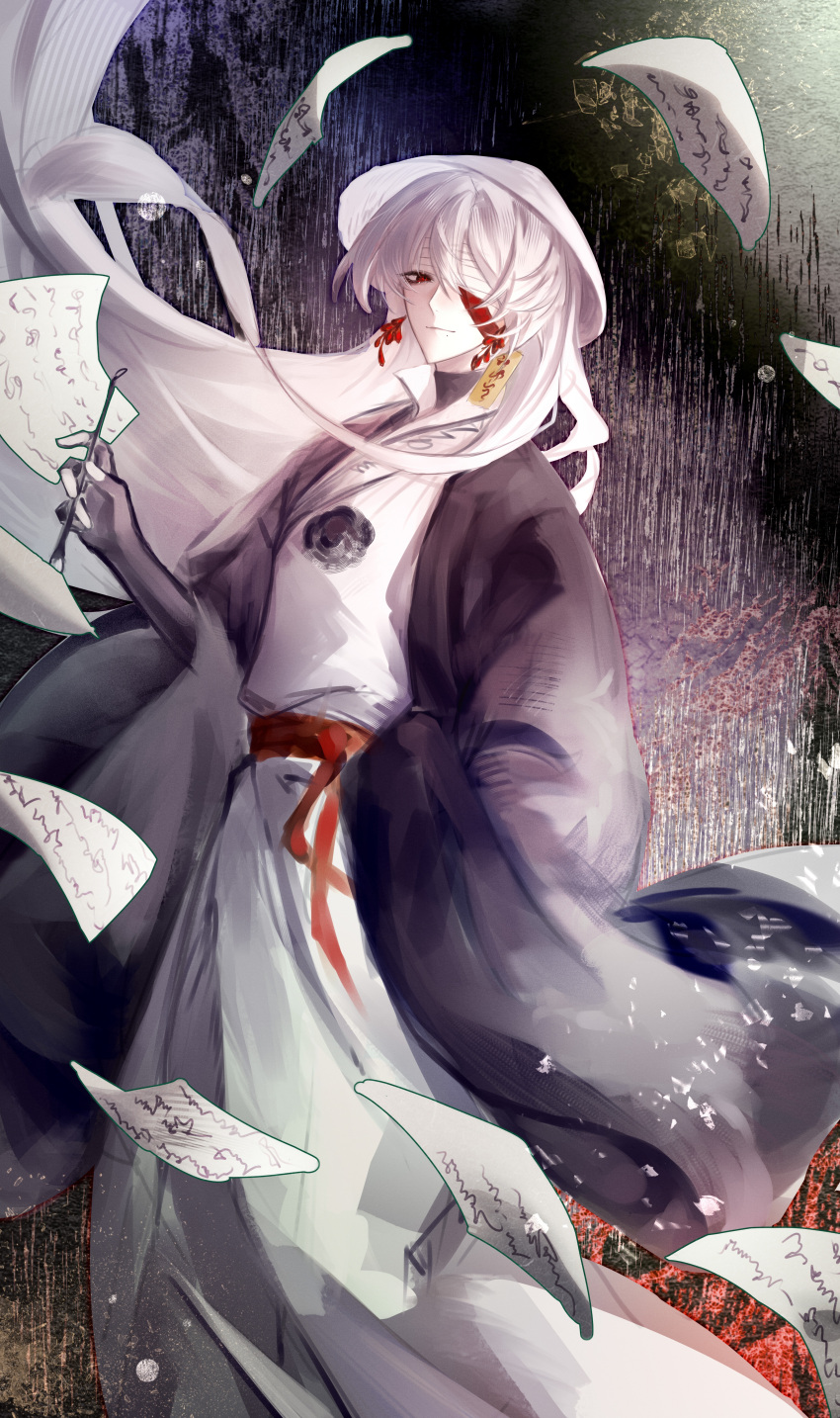 1boy, absurdres, bandage_over_one_eye, black_coat, black_gloves, chinese_clothes, chinese_commentary, closed_mouth