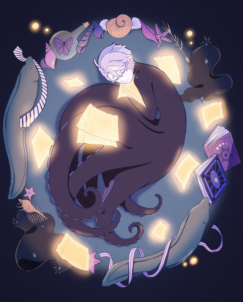 1boy, animal, animalization, azul_ashengrotto, closed_eyes, eel, floyd_leech, full_body