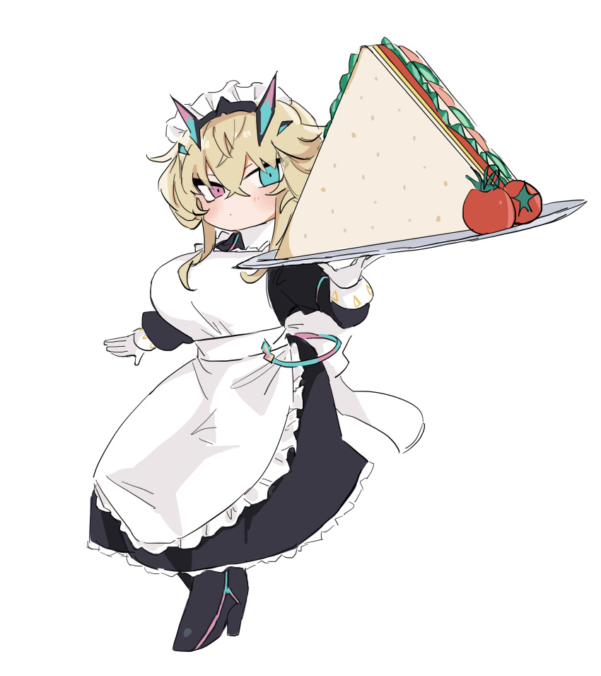 1girl, absurdres, apron, barghest_(fate), barghest_(swimsuit_archer)_(fate), barghest_(swimsuit_archer)_(second_ascension)_(fate), black_dress, black_footwear