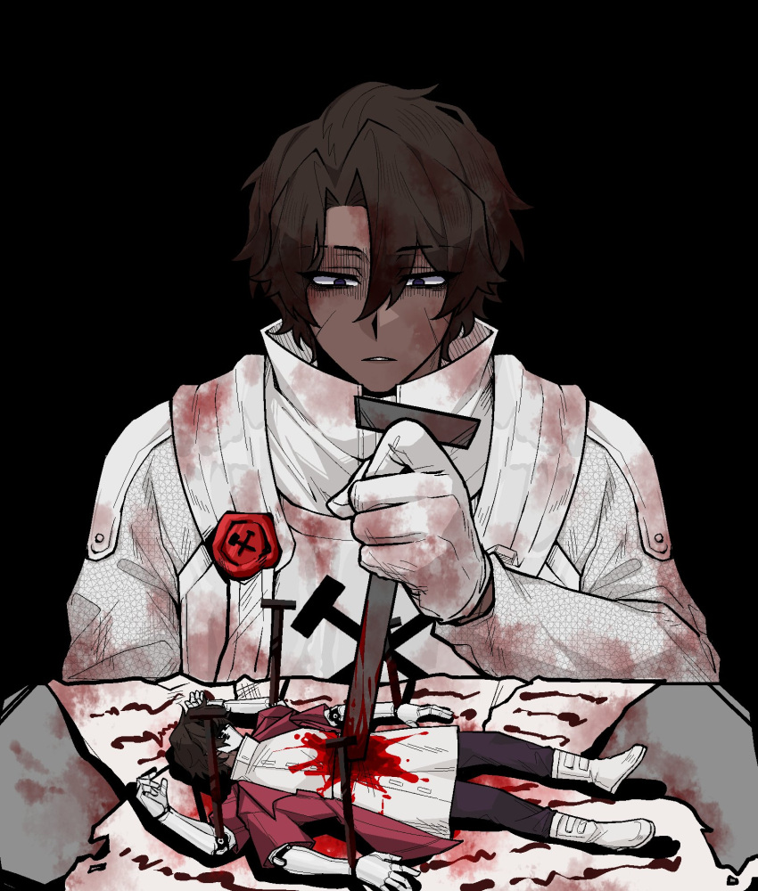 2boys, 8ight, armor, blood, blood_in_hair, blood_on_clothes, blood_on_face, blood_on_hands