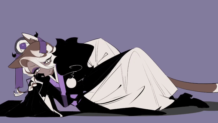 1boy, :/, affogato_cookie, androgynous, animal_ears, animated, animated_gif, arm_behind_back