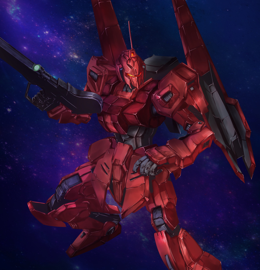 absurdres, beam_rifle, commentary_request, energy_gun, gamiken0219, glowing, gundam, highres