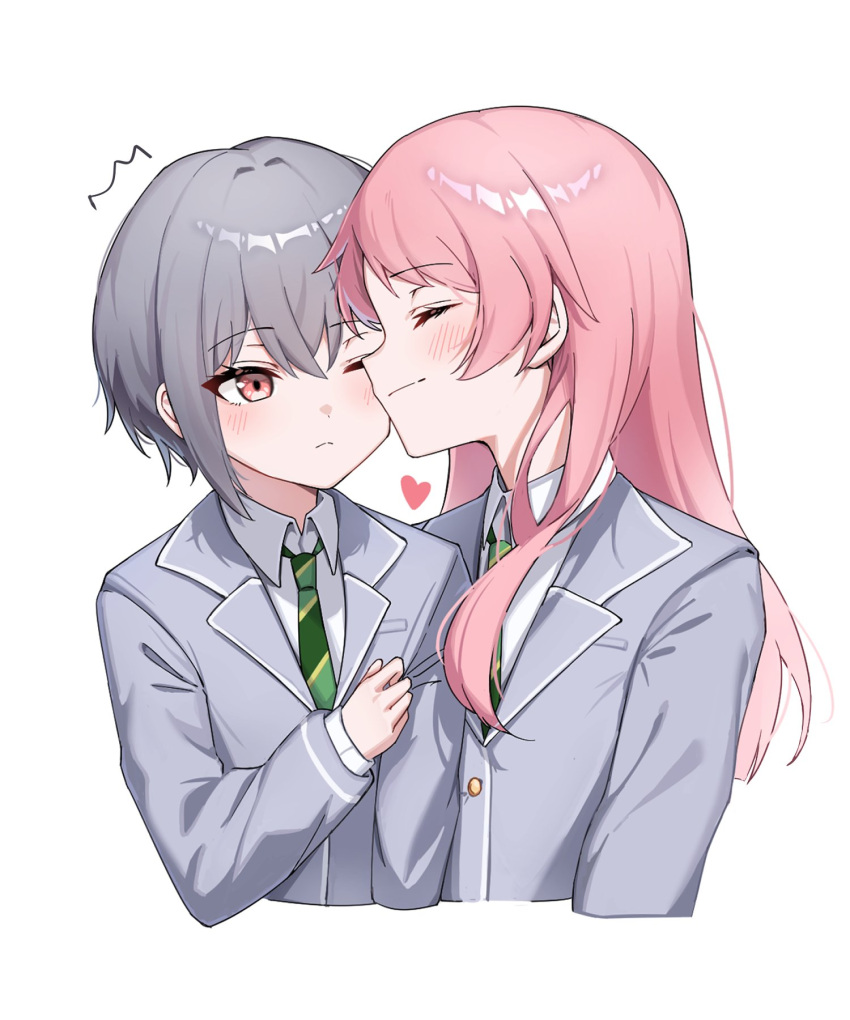 2girls, bang_dream!, bang_dream!_it's_mygo!!!!!, blush, chihaya_anon, closed_eyes, closed_mouth, collared_shirt