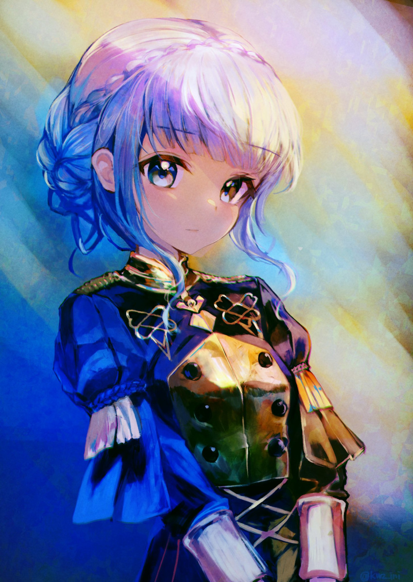 1girl, blue_hair, braid, brown_eyes, closed_mouth, crown_braid, dancer, fire_emblem