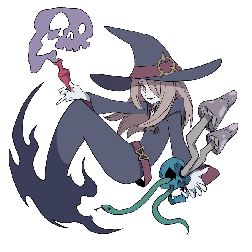 1girl, belt, black_hat, black_robe, cocopeace, colored_smoke, eyelashes, floating