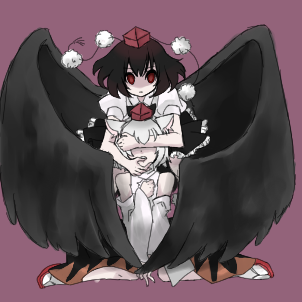 animal_ears, black_hair, brown_hair, geta, hat, inubashiri_momiji, momoiro_gingham, multiple_girls