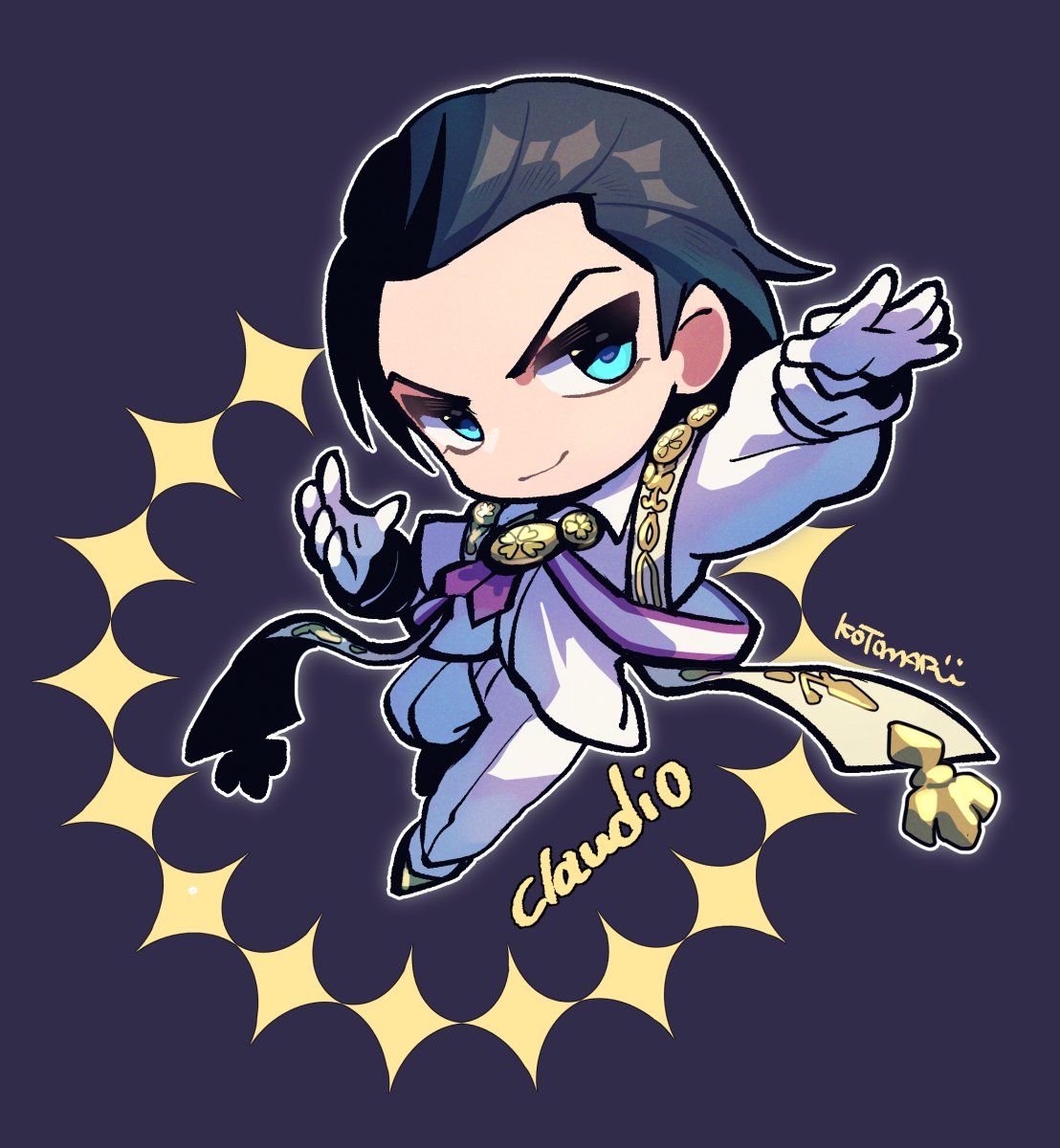 1boy, black_hair, blue_eyes, character_name, chibi, chibi_only, claudio_serafino, closed_mouth
