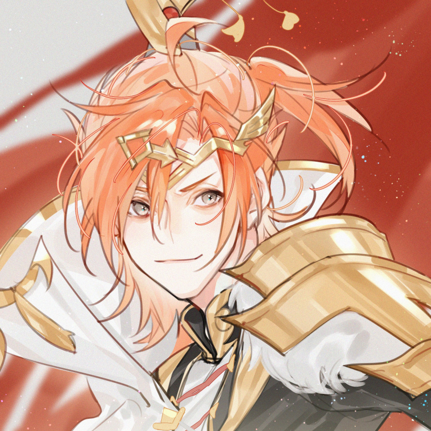 >:), 1boy, armor, azha8, black_jacket, blurry, cape, chinese_clothes