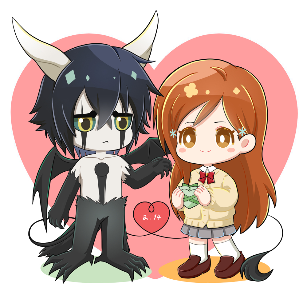 1boy, 1girl, aou_(tcwth), bleach, blush_stickers, bow, bright_pupils, brown_eyes