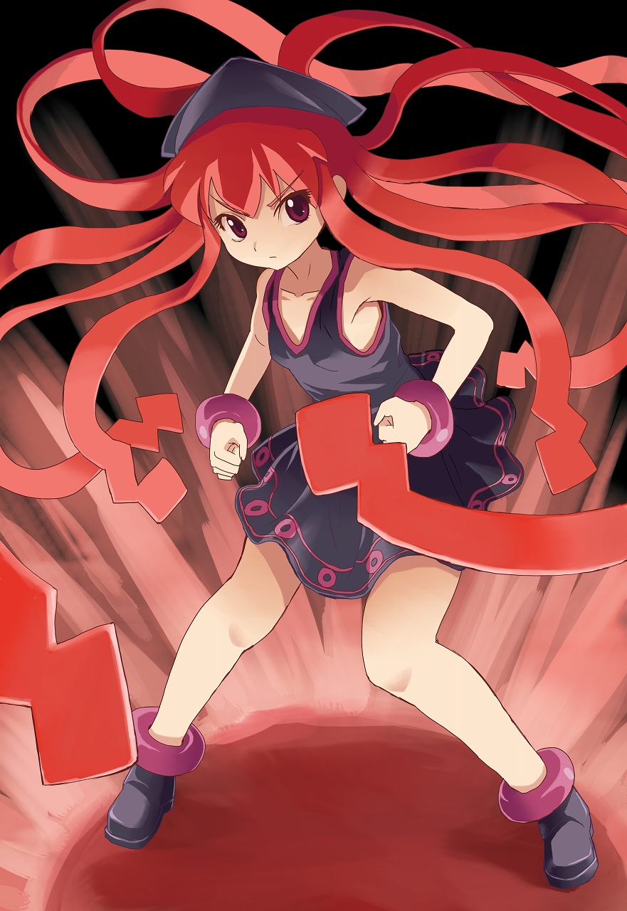 alternate_color, alternate_hair_color, dress, floating_hair, frown, hat, highres, ikamusume