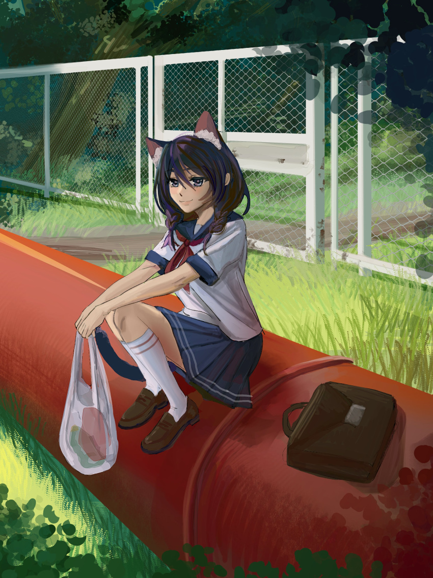 1girl, absurdres, animal, animal_ears, black_eyes, black_hair, cat_ears, cat_girl