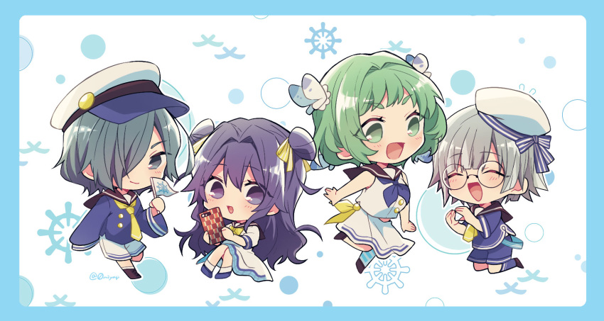 0miyap, 4girls, bug, butterfly, butterfly_on_head, chibi, chibi_only, dress